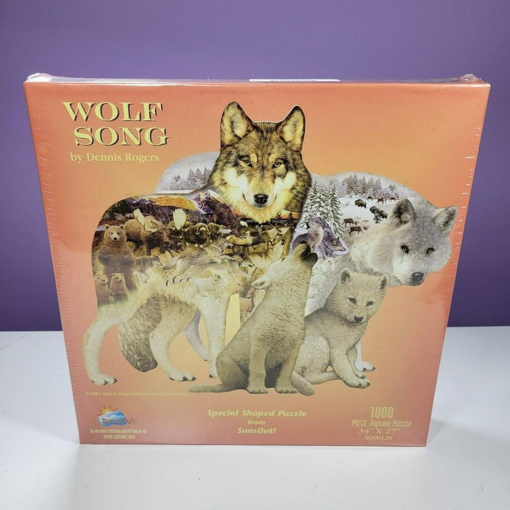 Vintage SunsOut Wolf Song Special Shaped Jigsaw Puzzle 1000pc Dennis Rogers 2001